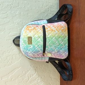 LIKE NEW Luv Betsey Rainbow Quilted Mini Backpack Black Nylon Adjustable Strap